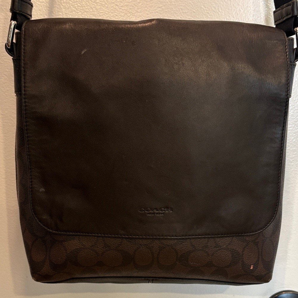 Coach Dark Brown Leather Messenger Bag - Picture 1 of 7
